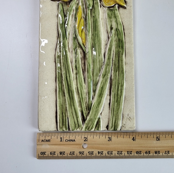 10×4 In, Relief Carved Ceramic Tile, Iris by Shannon Gresham 1997 Earth Song - Picture 9 of 9